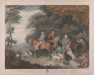 À son excellence le duc de Newcastle, cette gravure du retour de la chasse