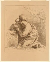 Femme à Genoux avec un Enfant