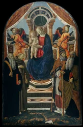 Madone et Enfant en Trône avec Saints et Anges