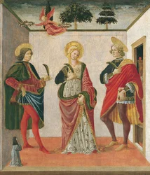 Sainte Cécile entre Saint Valérien et Saint Tiburce avec un donateur