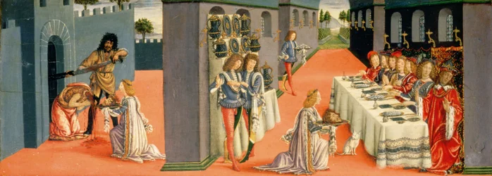 Scènes du Martyre de Saint Jean-Baptiste, panneau de prédelle du Tabernacle des Sacrements, c.1484-6 (détail)