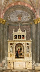 Transept nord, Autel de Saint Nicolas, Amigone et Frère Mabila 1495, Vierge en majesté et Enfant Sainte Anne Saints Nicolas de Tolentino et Jérôme, Francesco Casella 1510