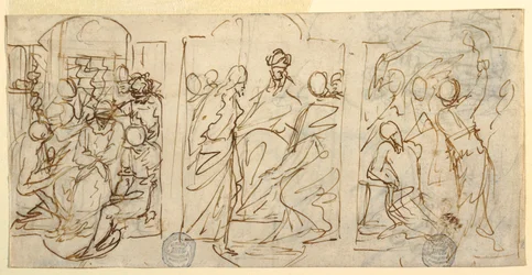 Dessin, Trois étapes de la Passion : La moquerie, Le Christ devant Pilate, La Flagellation, vers 1848