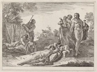 Apollon et nymphes dans un paysage avec un buste de Pan
