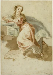 Figure féminine drapée en prière
