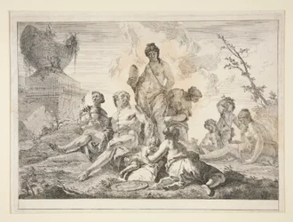 Vénus, Vulcain, trois nymphes et trois chérubins dans un paysage