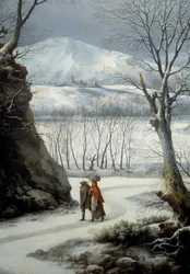 Couple sur la route en plein hiver. Peinture de Francesco Foschi (? - 1805)