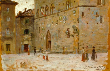 Sur la place à Volterra
