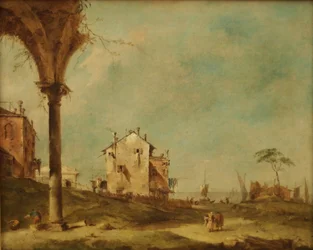 Capriccio, paysage de fantaisie avec des constructions sur la lagune