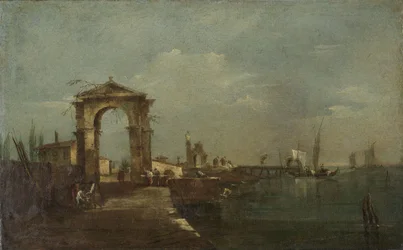 Paysage avec un quai et des bateaux sur un lac