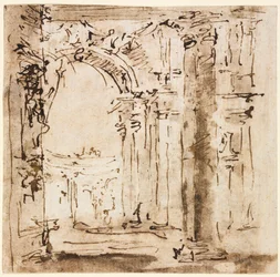 Paire de dessins : Esquisse du labyrinthe de la Villa Pisani et Piazza San Marco avec le Palais des Doges