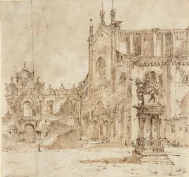 Vue du Campo San Zanipolo avec la plate-forme temporaire érigée pour la visite du pape Pie VI