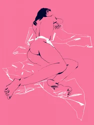Une fille endormie, vue de dos, rose
