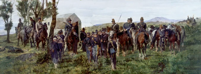 Épisode de la bataille de Custoza : Le prince Amedeo blessé est escorté vers une ambulance