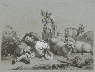 Berger et bergère avec moutons et chèvre (Scènes pastorales)