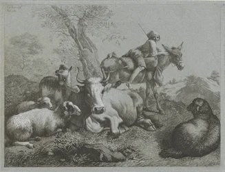 Berger sur un âne avec troupeau (Scènes pastorales)