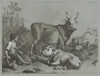 Jeune berger avec deux bœufs et trois moutons
Scènes pastorales (titre de la série)