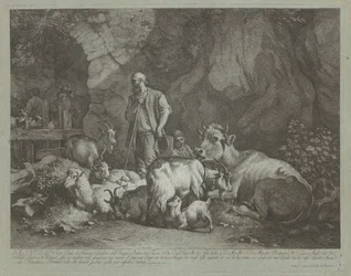 Vieux berger chauve, garçon berger assis et troupeau, après 1766
