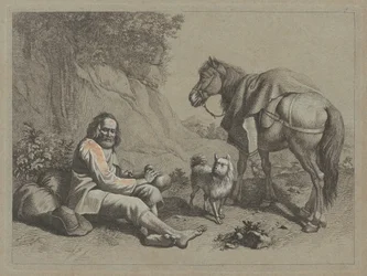 Vieil homme assis sur le point de boire dans une gourde