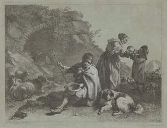 Garçon berger assis et femme donnant à boire à un enfant, 1759-1782