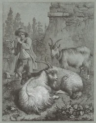 Berger jouant de la flûte avec des chèvres, 1764