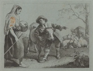 Berger indiquant la direction à une bergère, 1762