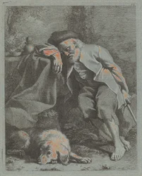Vieil homme dormant avec un chien, 1759.