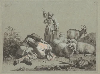 Paysanne endormie et fileuse debout, 1763