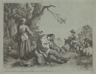 Garçon berger endormi et femme avec un enfant