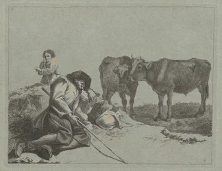 Berger endormi, deux veaux et une paysanne, 1762-1763