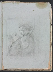 Carnet de croquis de Vérone : Figure féminine avec livre ouvert (page 63)