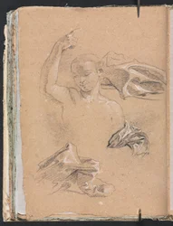 Carnet de croquis de Vérone : Figure avec bras droit levé et études de draperie (page 68)