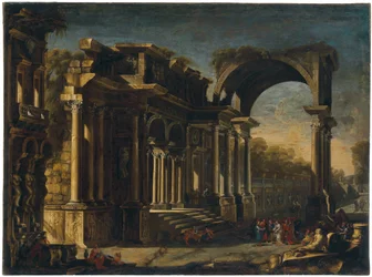 Capriccio avec ruines romaines et Christ avec la femme adultère