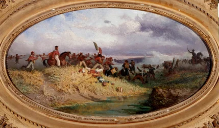 Risorgimento : « Le patriote italien Giuseppe Garibaldi traverse le Volturno ». Scène de la bataille du Volturno pendant l
