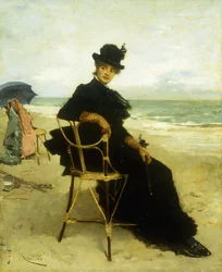 Une dame assise sur une véranda