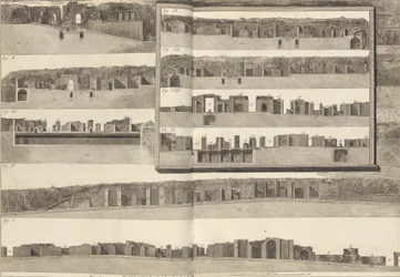 Sections transversales, montrant les différents aspects des bâtiments montrés dans le plan de Pompéi..., 1804
