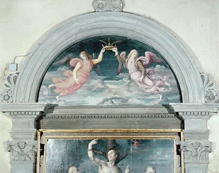 SS. Benoît, Dominique et Sébastien (détail de la lunette)
