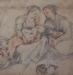 Deux femmes et un bébé avec un chat