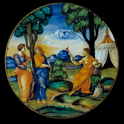 Plat en faïence réalisé par Francesco Xanto Aveli représentant le Parnasse. Réalisé à Urbino. 1530. Paris, Musée du Louvre
