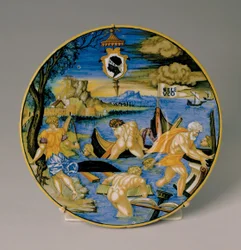 Assiette avec le naufrage de la flotte de Séleucos