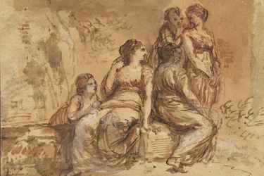 Cinq jeunes femmes dans un paysage