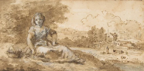 Fille Assise dans un Paysage