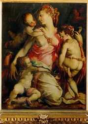 Charité (peinture sur bois)