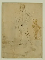 Un jeune homme nu, debout ; l