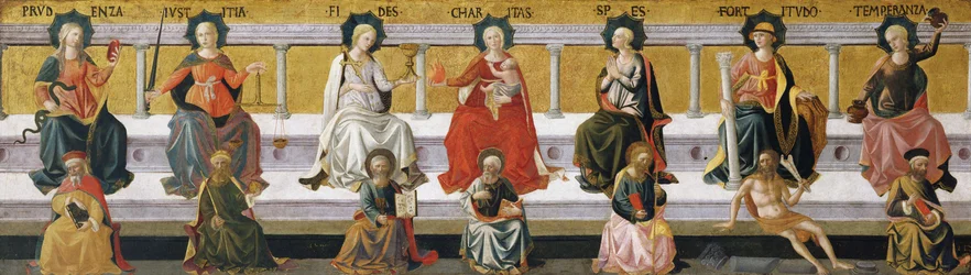 Les sept vertus (Prudence, Justice, Foi, Charité, Espérance, Force, Tempérance)