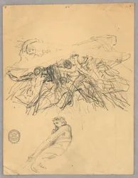 Esquisse de figures portant une croix
