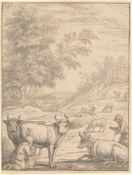 Un pré avec du bétail et des cerfs
