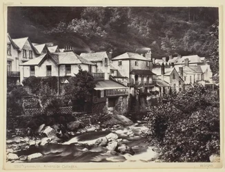 Lynmouth, cottages au bord de la rivière, 1860-94