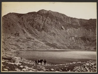 [Hommes et chevaux au bord d