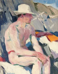 Baigneur avec un Chapeau Blanc